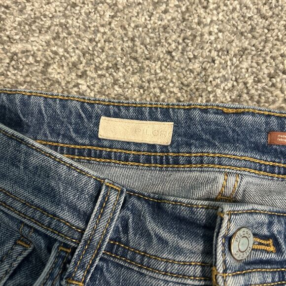 Pilcro Medium Wash Patchwork Splatter Slim Boyfriend Mid Rise Jeans 26 Blue Red - Picture 4 of 7